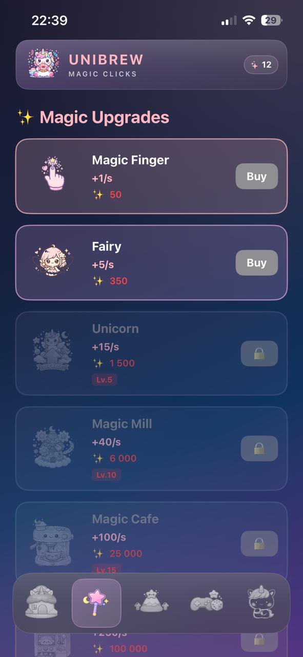 Magic upgrades screen